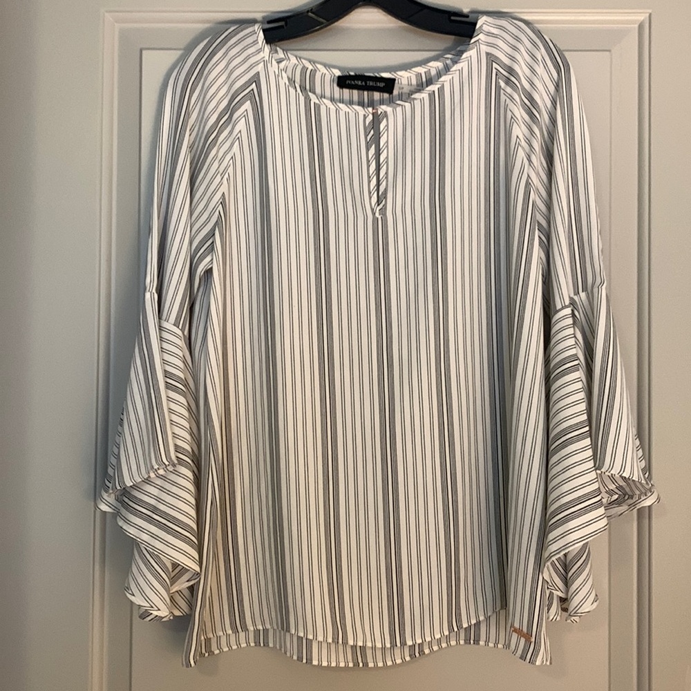 Black and white striped blouse S bell sleeves
